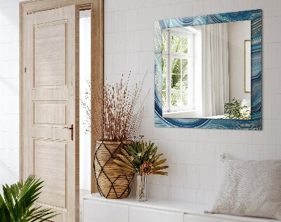 Rechthoekige spiegel met print Abstracte blauwe golven
