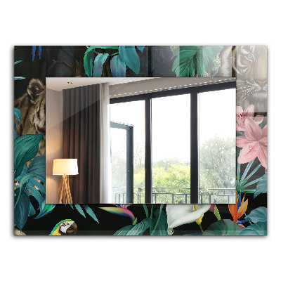 Rechthoekige spiegel met decoratie Tijgers papegaaien jungle