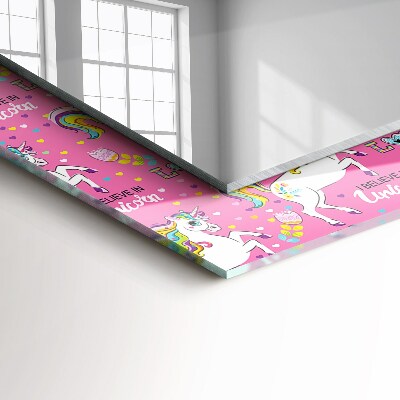 Rechthoekige spiegel met decoratie Eenhoorn Regenboog Harten