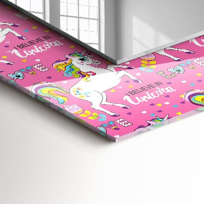 Rechthoekige spiegel met decoratie Eenhoorn Regenboog Harten