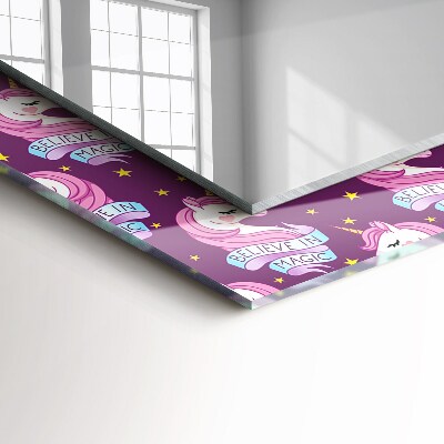 Rechthoekige spiegel met print Eenhoorns sterren belettering