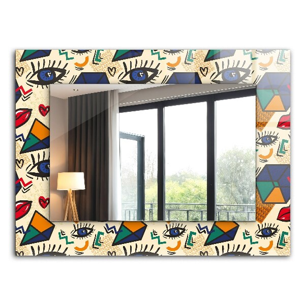 Rechthoekige spiegel met print Ogen, mond, vormen