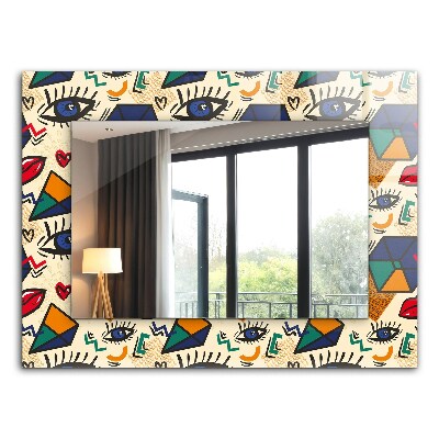 Rechthoekige spiegel met print Ogen, mond, vormen