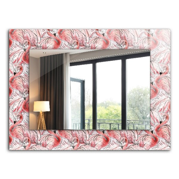 Rechthoekige spiegel met decoratie Roze flamingo's