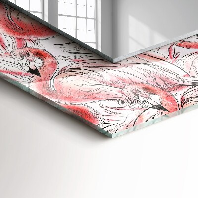 Rechthoekige spiegel met decoratie Roze flamingo's
