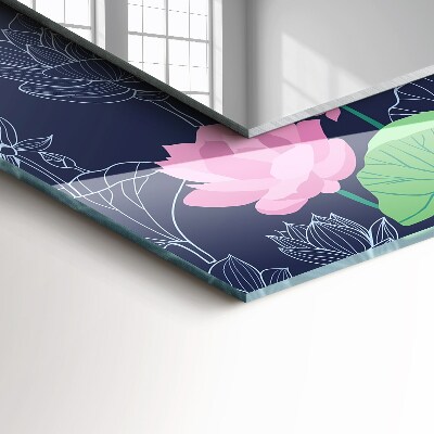 Rechthoekige spiegel met print Roze lotusbloemen