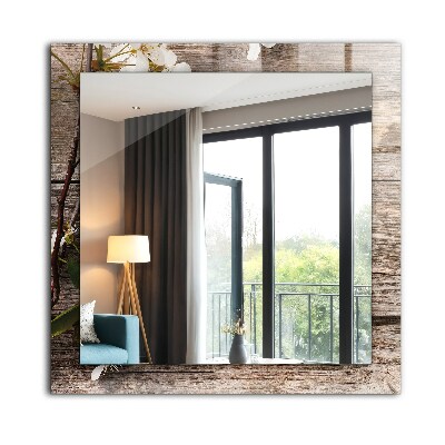 Rechthoekige spiegel met decoratie Bloemen op hout