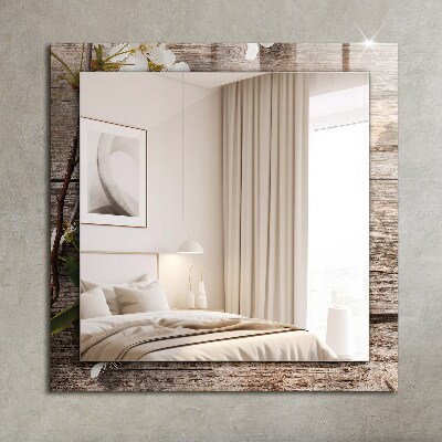 Rechthoekige spiegel met decoratie Bloemen op hout