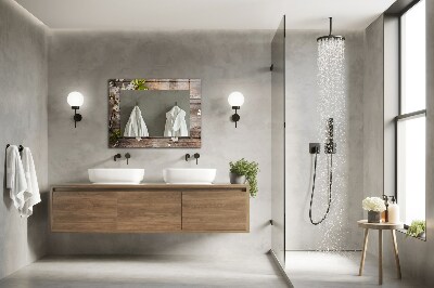 Rechthoekige spiegel met decoratie Bloemen op hout