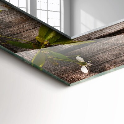 Rechthoekige spiegel met decoratie Bloemen op hout