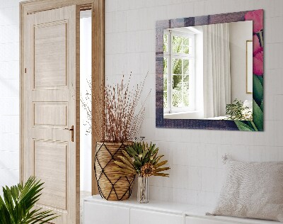 Rechthoekige spiegel met decoratie Roze tulpenhout