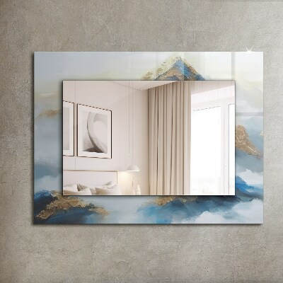 Rechthoekige spiegel met print Bergen in de mist