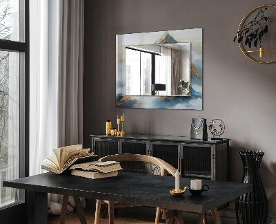 Rechthoekige spiegel met print Bergen in de mist