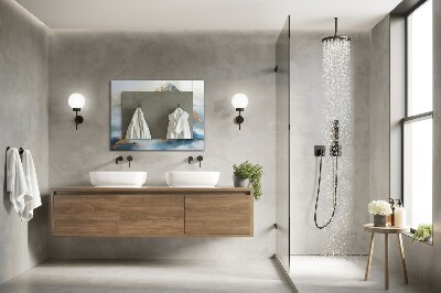 Rechthoekige spiegel met print Bergen in de mist