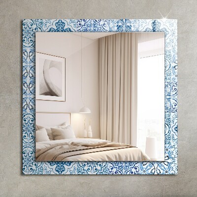 Rechthoekige spiegel met decoratie Blauwe decoratieve tegels