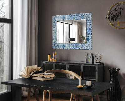 Rechthoekige spiegel met decoratie Blauwe decoratieve tegels