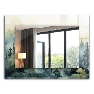 Rechthoekige spiegel met decoratie Bos in de mist