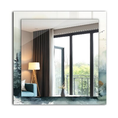 Rechthoekige spiegel met decoratie Bos in de mist