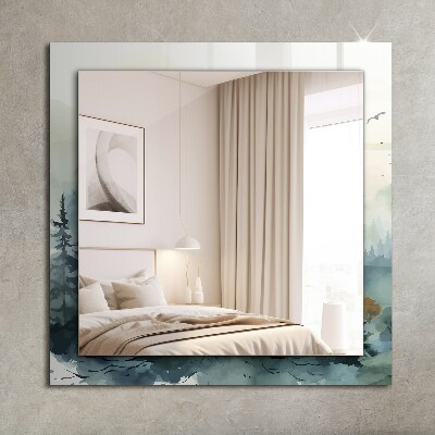 Rechthoekige spiegel met decoratie Bos in de mist