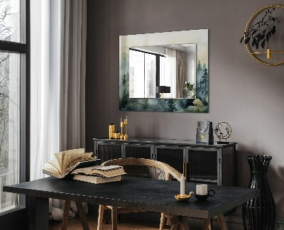 Rechthoekige spiegel met decoratie Bos in de mist