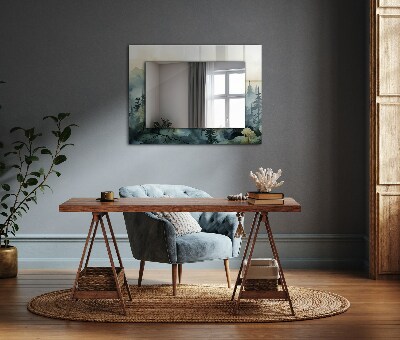 Rechthoekige spiegel met decoratie Bos in de mist