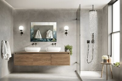 Rechthoekige spiegel met decoratie Bos in de mist