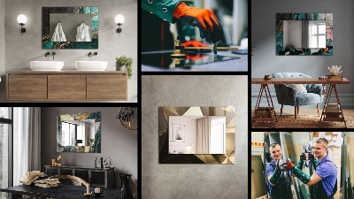 Rechthoekige spiegel met print Houten plank textuur