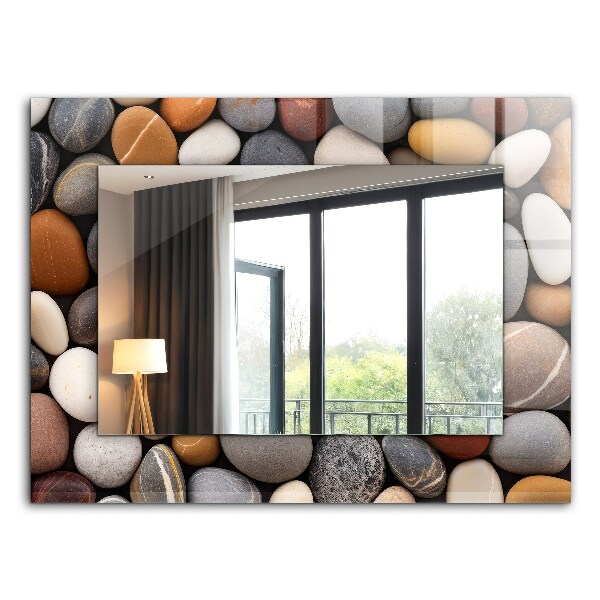 Rechthoekige spiegel met print Kleurrijke gladde stenen