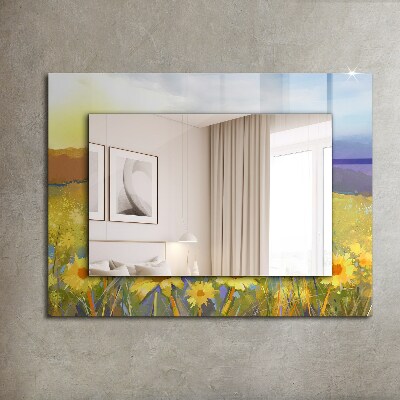 Rechthoekige spiegel met decoratie Zonnebloemveld