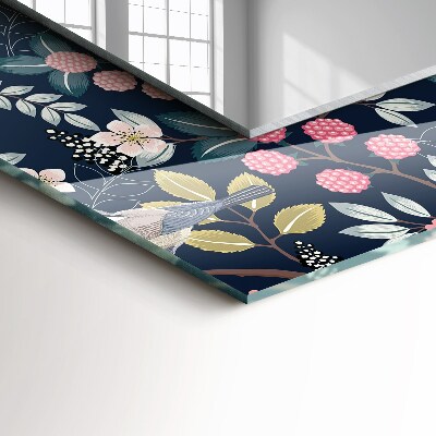 Rechthoekige spiegel met print Bloemen, bladeren, vogels