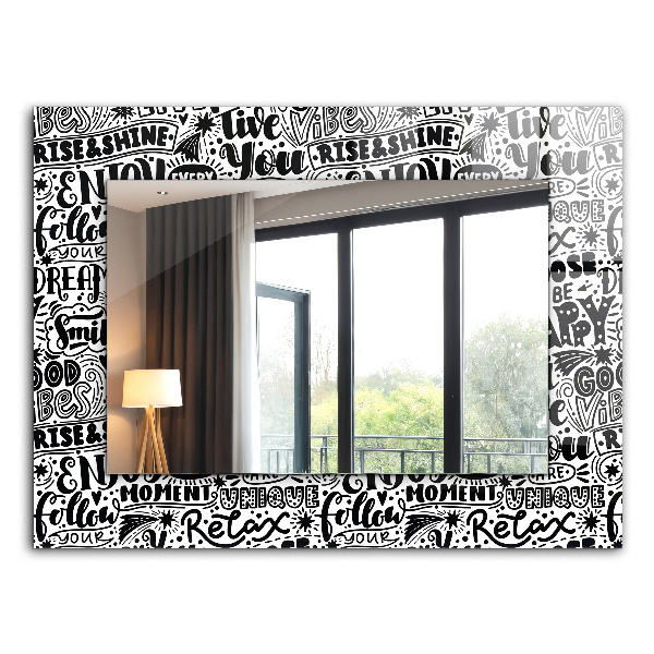 Rechthoekige spiegel met decoratie Motiverende handgeschreven inscripties