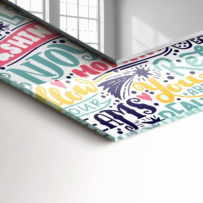 Rechthoekige spiegel met print Kleurrijke motiverende inscripties