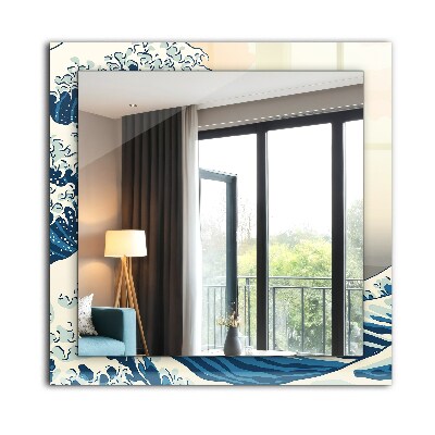 Rechthoekige spiegel met decoratie De Grote Golf bij Kanagawa