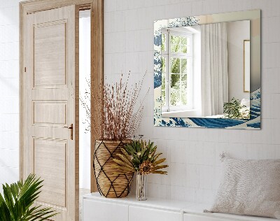 Rechthoekige spiegel met decoratie De Grote Golf bij Kanagawa