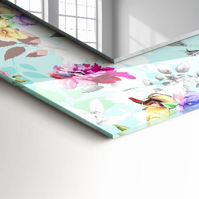 Rechthoekige spiegel met print Bloemen en vogels