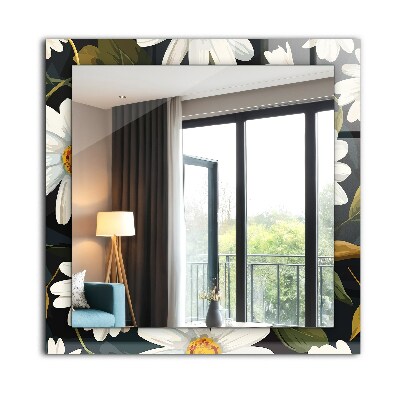 Rechthoekige spiegel met decoratie Witte madeliefjesbladeren