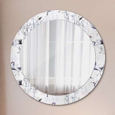 Bedrukte ronde spiegel Kraanvogels