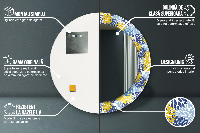 Ronde spiegel met decoratie Blauwe bloemen