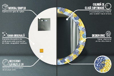 Ronde spiegel met decoratie Blauwe bloemen