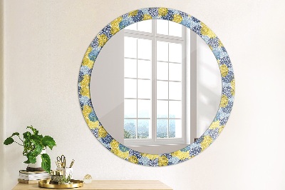 Ronde spiegel met decoratie Blauwe bloemen
