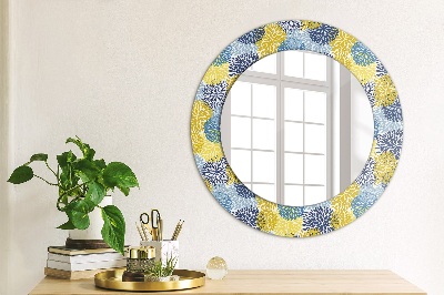Ronde spiegel met decoratie Blauwe bloemen