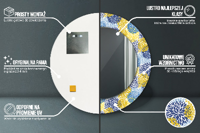 Ronde spiegel met decoratie Blauwe bloemen