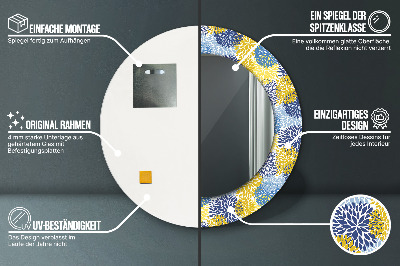 Ronde spiegel met decoratie Blauwe bloemen