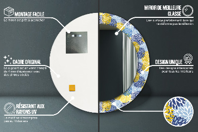 Ronde spiegel met decoratie Blauwe bloemen