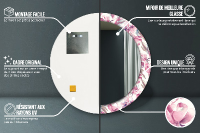 Bedrukte ronde spiegel Pioenrozen