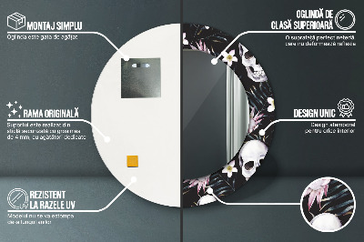 Bedrukte ronde spiegel Schedelbloemen