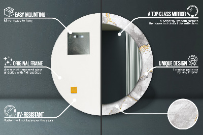 Bedrukte ronde spiegel Wit marmer goud