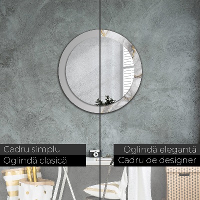 Bedrukte ronde spiegel Wit marmer goud