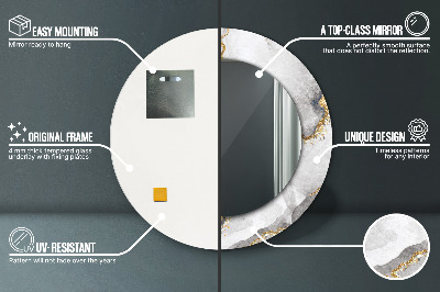 Bedrukte ronde spiegel Wit marmer goud