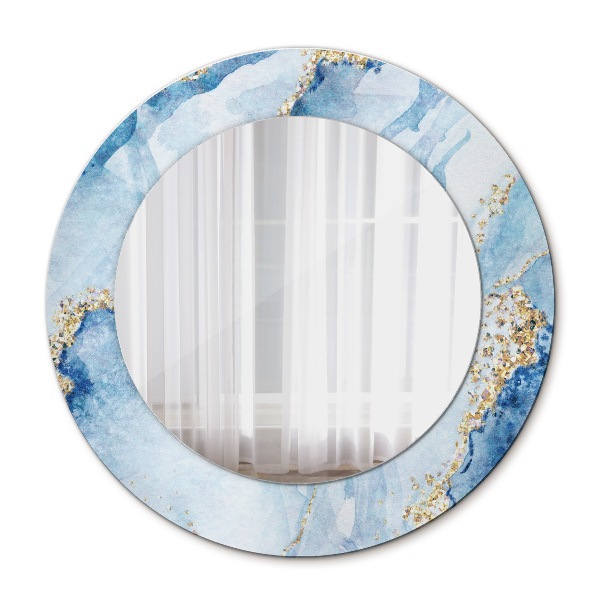 Ronde spiegel met decoratie Blauw marmer goud